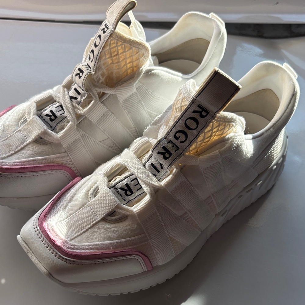 Roger Vivier White and Pink Runner-Style Women's Sneakers EU Size 36.6